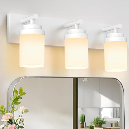 IZORRO Bathroom Vanity Light Fixture, 3-Light 22 Inch White Bathroom Light Fixtures Over Mirror, with White Glass Shade, Modern Farmhouse Vanity Lights, Rustic Restroom Lighting Fixtures