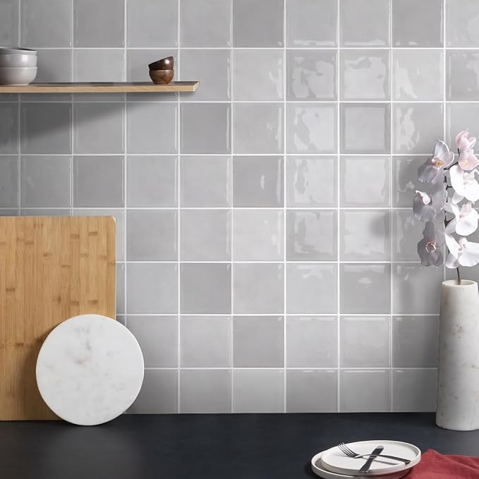 Commomy Thicker Gray Peel and Stick Tiles - 10 pcs of 12" x 12" - 3D Adhesive Square Peel and Stick Tiles Backsplash for Kitchen, Bathroom, Removable, Waterproof, Vinyl Wall Tile (Gray)