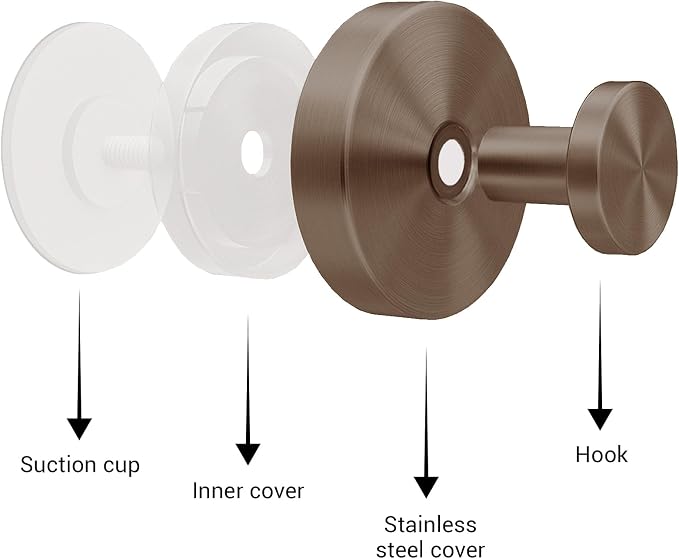Suction Cup Hooks for Shower - 2 Pack, Bronze - Stainless Steel, Strong Suction, No Drill, Removable Hanger, Tile Bathroom Kitchen Wall, Glass Door, Mirror Hook Hanging Robe, Towel Holder