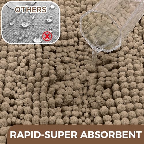 Bcoimo Bath Rugs Mat Set,2 Piece Non Slip Chenille Latte Bathroom Mat Sets