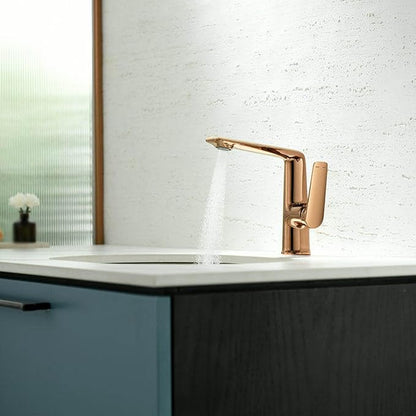 BiaoTeng Bathroom Sink Faucets One Hole Single Lever Handle 2 Function Hot and Cold Brass Bathroom Sink Faucet Rose Gold