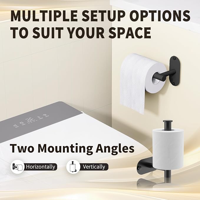 5-Piece Bathroom Hardware Set, Adhesive or Drill Wall Mount, Black | Adjustable Towel Bar, Toilet Paper Holder, Towel Ring, 2 Towel Hook, 304 Stainless Steel Bathroom Accessories Set