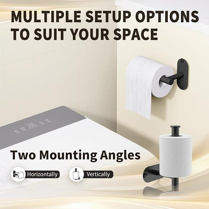 5-Piece Bathroom Hardware Set, Adhesive or Drill Wall Mount, Black | Adjustable Towel Bar, Toilet Paper Holder, Towel Ring, 2 Towel Hook, 304 Stainless Steel Bathroom Accessories Set