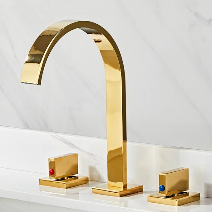 Bathroom Basin Mixer Faucet 3 Hole Brass Hot and Cold Water Double Handle 3 Hole Basin Faucets-Gold