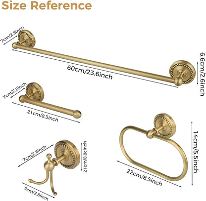 Antique Brass Bathroom Hardware Set, 4 Pieces Vintage Brass Bathroom Kit Accessories Sets Includes 24-inch Towel Bar, Towel Ring, Robe Hook & Toilet Paper Holder, Wall Mounted