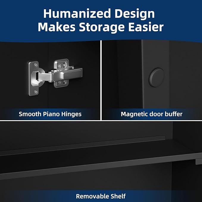Bathroom Medicine Cabinet with Mirror 24 x 30 Inch, Black Medicine Cabinet Recessed or Surface Wall-Mounted, Mirrored Cabinets with Sturdy Metal Adjustable Shelves for Bathroom Vanity