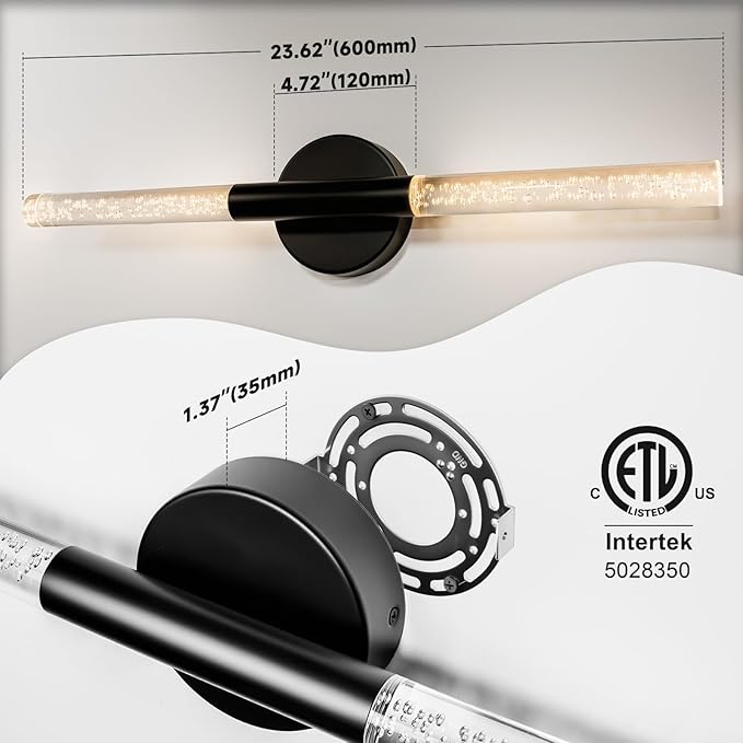 LED Bathroom Vanity Lights,24 inch Bathroom Light Fixtures Over Mirror,3000K Natural Warm Light, ETLï¼†UL Listed, Modern Wall Sconce for Bedroom,Living Room,Hallway,Black