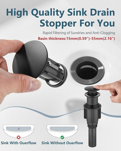 Aolemi Matte Black Vessel Sink Faucet Bathroom Faucet Tall Stainless Steel Bathroom Sink Faucet Single Handle One Hole Round Body with Pop up Drain Basin Bowl Vanity Lavatory Mixer Tap