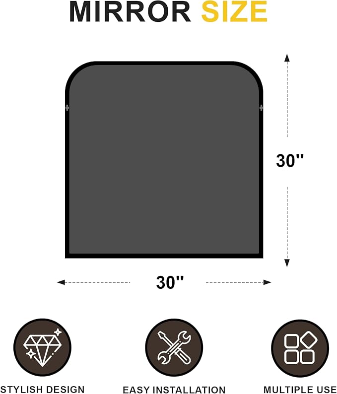 Black Bathroom Vanity Mirror 30x30 Inch, Metal Framed | HD Tempered Glass, Bathroom Mirror for over Sink, Living Room, Bedroom, Entryway, Mantel, Fireplace, Wall Mounted