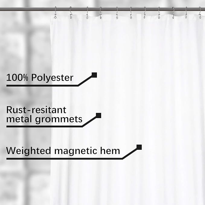 N&Y HOME Extra Wide Extra Long Fabric Shower Curtain Liner 108 x 84, White | Hotel Quality, Bottom Magnets, Machine Washable, Water Repellent, 108x84 Cloth Shower Curtain with Grommets for Bathroom