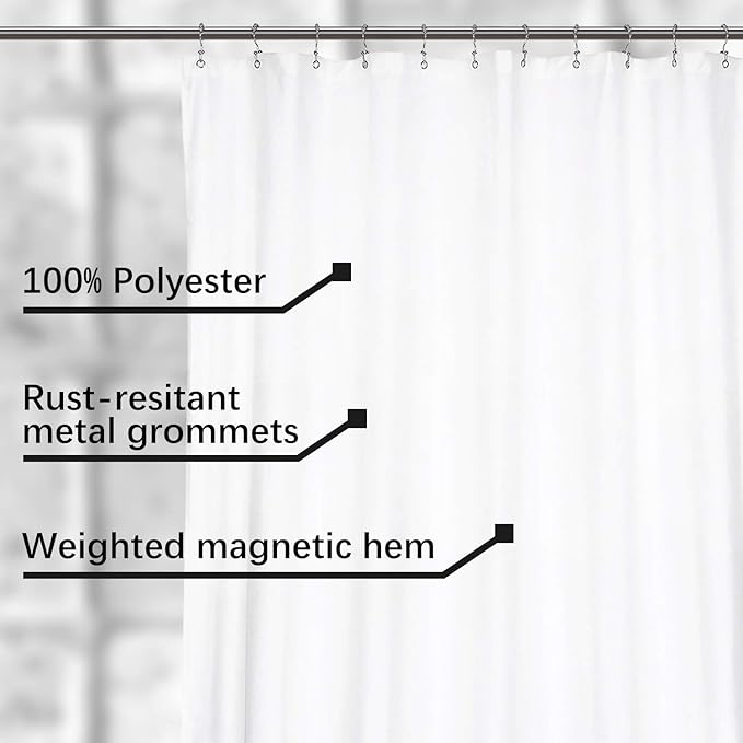 N&Y HOME Extra Wide Shower Curtain Liner Fabric 108 x 72 inches, Hotel Quality, Machine Washable, Water Repellent, White Spa Bathroom Curtains with Grommets, 108x72