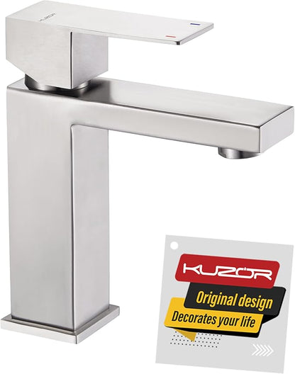 Single Hole Bathroom Faucet, 1-Handle Bathroom Sink Faucet with Pop-Up Drain, 304 Stainless Steel Brushed Nickel for Modern Bath/Vanity