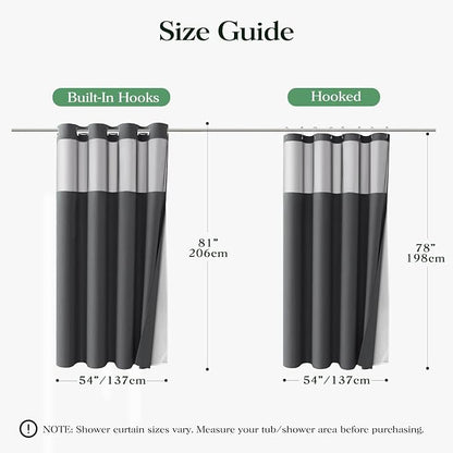 Charcoal Grey Hook Free Waffle Shower Curtain & Snap Liner,54x81 | Less Time to install, 3 in 1 Fabric Shower Curtain and Liner Set with Magnets, Stall, Long, Shower Curtains for Bathroom