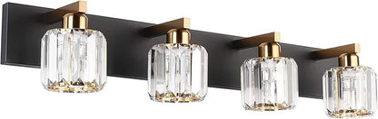 Aipsun Crystal Bathroom Vanity Lighting Black Vanity Light Fixtures Modern Vanity Light for Bathroom 4 Lights(Exclude Bulb)