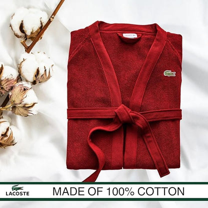 Lacoste Classic Pique Bath Robe, 100% Soft Cotton Terry, Unisex Adult Bathrobe, Absorbent & Quick Drying, One Size Fits Most