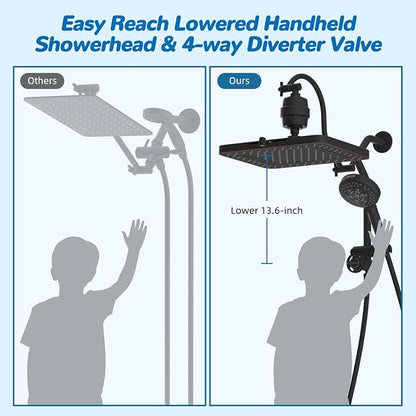 Hibbent 5-spray Dual Filtered Rainfall Shower Head with 10 Spray Handheld | High Pressure 13'' Showerhead Combo, Easy Reach 4-way Diverter Arm with Pause Mode, 71'' Hose & Holder, Oil-Rubbed Bronze