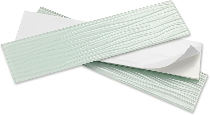 Peel and Stick Glass Subway Tile 3x12 Inch Light Green Glass Tiles for Kitchen Backsplash Shower Bathroom Wall(20 Pcs)