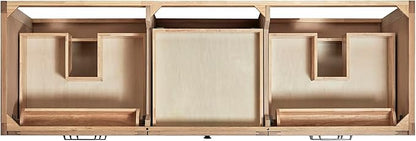 ARIEL Monroe 66-inch Bathroom Vanity with Sink,Solid Wood, 1.5-inch Pure White Quartz Countertop & Backsplash, Double Oval Porcelain Sink, 9 Dovetail Drawers, Matte Black, White Oak
