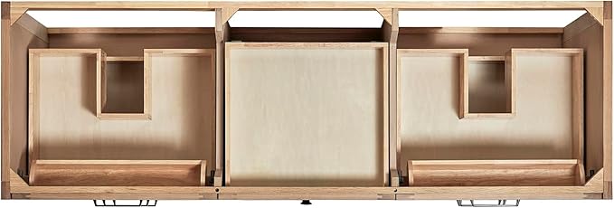 ARIEL Monroe 66-inch Bathroom Vanity with Sink,Solid Wood, 1.5-inch Carrara White Quartz Countertop & Backsplash, Double Oval Porcelain Sink, 9 Dovetail Drawers, Matte Black, White Oak
