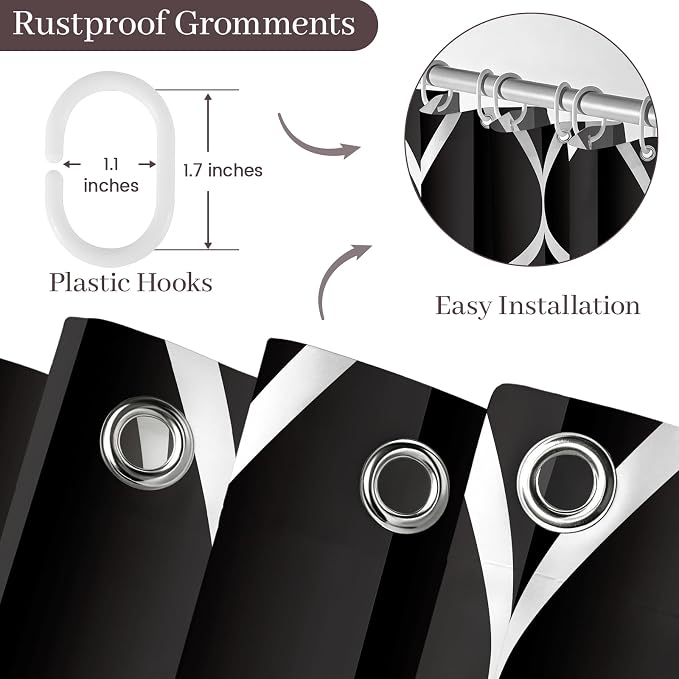 Gelbchu Geometric Shower Curtain for Bathroom, Black, 72x72 Inch | with Hooks, Premium Polyester, Quick Dry, Water Repellent, Machine Washable, Rustproof Grommets, Modern Minimalist