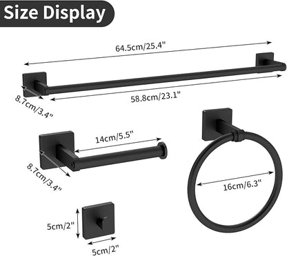 KLJKPA Black Bathroom Accessories Set, 24 inch Towel Racks for Bathroom | Stainless Steel Bathroom Hardware Set, Wall Mounted, 4-Piece