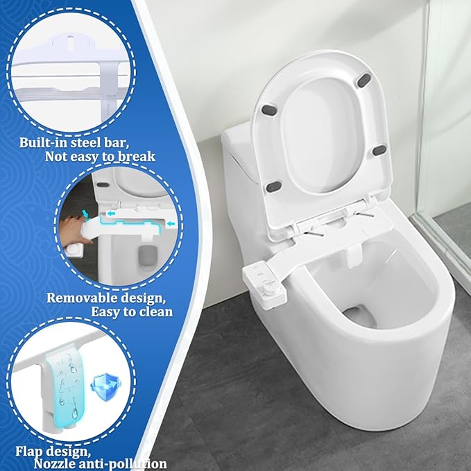 Bidet Attachment for Toilet,Non Electric Ultra-Slim Cold Water Bidet Toilet Seat Attachment,Adjustable Water Pressure,Self-cleaning Dual Nozzle (Frontal & Rear Wash),Easy to Install,White