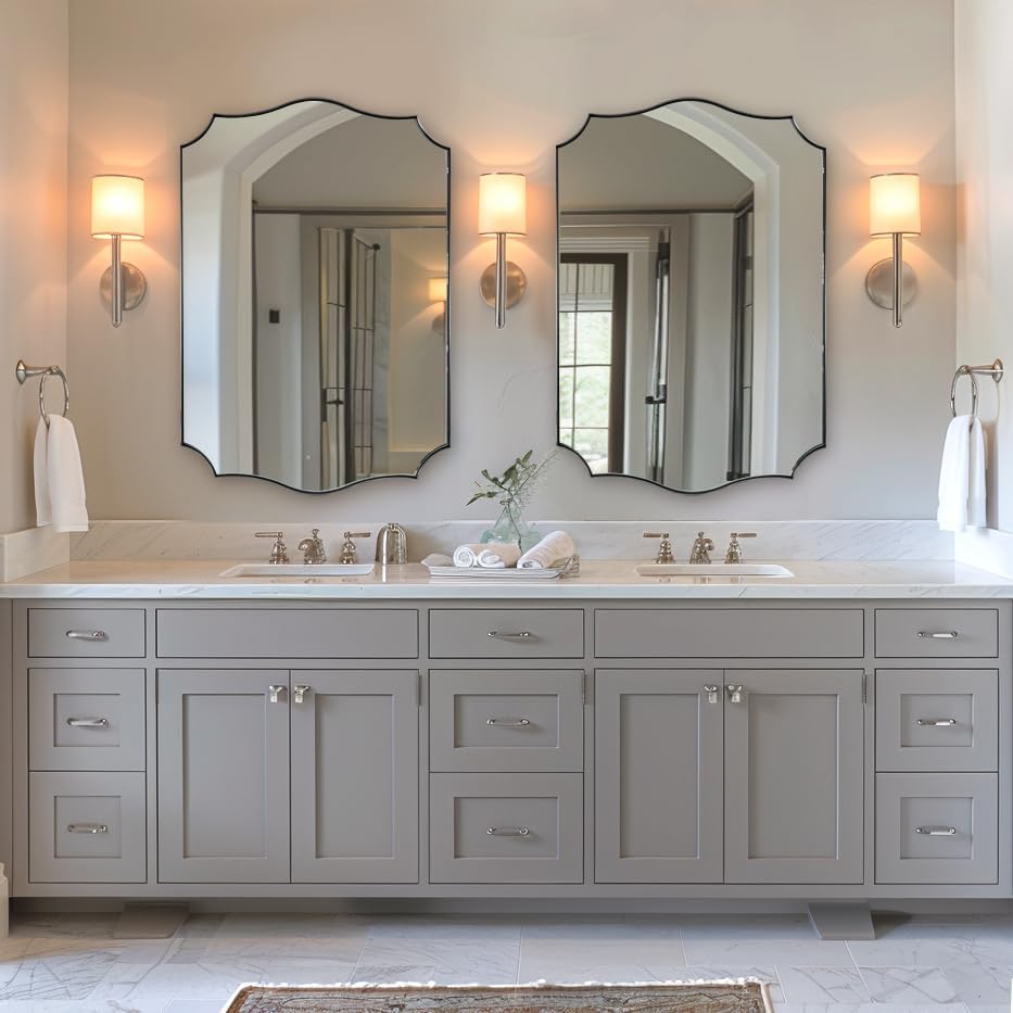 ANDY STAR Chrome Mirror 24x36, Polished Silver Bathroom Mirror, Modern Wavy Mirror with Sophisticated Curved Design, SUS304 Anti-Rust, 1’’ Deep Wall-Mounted Vertically/Horizontally