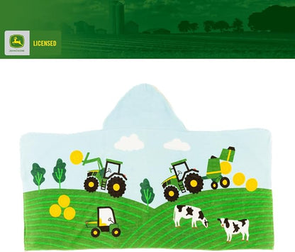 John Deere Tractor Farm Kids Super Soft Bath/Pool/Beach Soft Cotton Terry Hooded Towel Wrap, 24 in x 50 in, (Officially Licensed Product) by Franco
