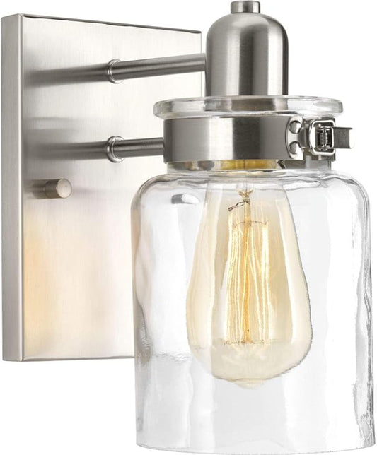 Calhoun Collection 1-Light Clear Glass Farmhouse Bath Vanity Light Brushed Nickel