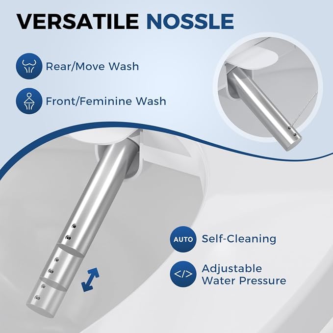 Electric Bidet Toilet Seat Elongated, Heated Smart Toilet Seat Side Control | Instant Warm Water, Multiple Washing Modes, Warm Air Dryer, Self-Cleaning Nozzle, Quiet-Close Lid, Night Light