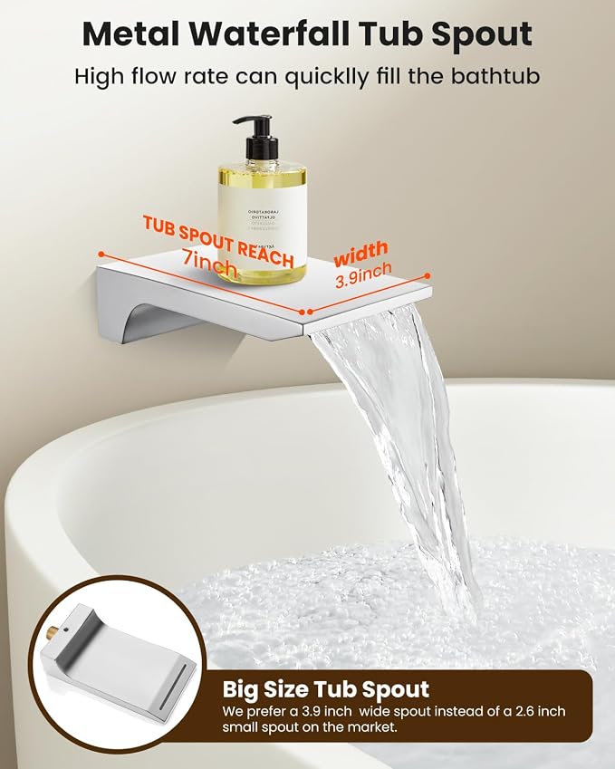 gotonovo Tub Shower Faucet Set with Valve 12'' Rain Head,Polished Chrome | Waterfall Tub Spout Shower System,Bathtub Faucet Set,SUS304 Rain Head with Handheld,Brass Valve Trim Kit,All Metal,Wall Mount