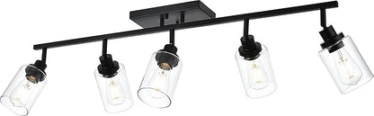 MELUCEE 5 Light Vanity Lights for Bathroom with Rotatable Light Head, Black Ceiling Light Fixture with Clear Glass Shade, Modern Spotlight Track Lighting Kit for Hallway Porch Foyer Bath
