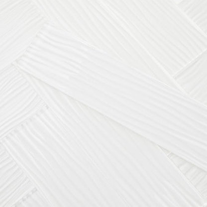 White Glass Subway Tile, Water Wave Glass for Shower Bathroom Kitchen Backsplash Wall, 3 x 12 Inch, 4 Sq.Ft.