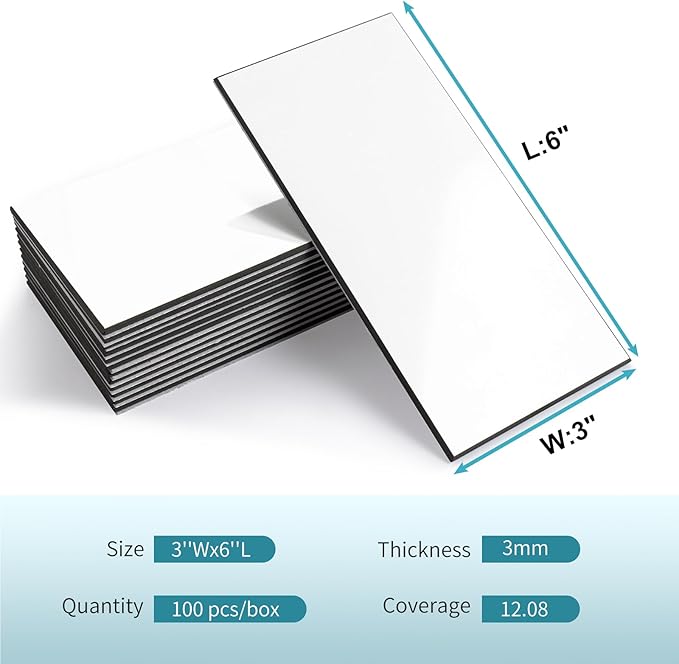 Vamos Tile White Peel and Stick Backsplash, Glossy 3''x6'' PVC Subway Tile | 4-Piece White Subway Tile with Dark Gray Grout,Stick on Backsplash for Kitchen/Bathroom/Fireplace/Laundry/Camper