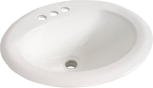 MSI White 20.5 in. (Width) X 17.6875 in. (Height) Oval Porcelain Overmount Vanity Sink | 3 Pre-Drilled Faucet & Overflow Holes