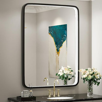 LED Bathroom Mirror,Black Frame,32x24 Inch | ETL Listed,Anti-Fog,3000K/4500K/6000K Dimmable,Horizontal & Vertical,Wall Mounted,Memory Function Ideal for Bathroom,Vanity