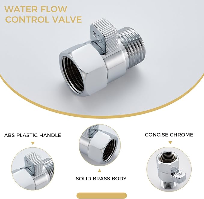 Shower Valve, Aomasi Brass Constructed Shut Off Valve Gate Flow Rate Regulator Water Flow Controller Universal Shower Head Hose Switch with Lever Handle Chrome