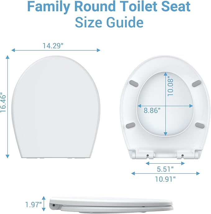 Round Toilet Seat with Built-in Toddler Seat, Potty Training Family Toilet Seat for Adults & Kids, Quick Release Hinges,Soft Slow Close, Non-Slip Design, White, Fits Standard Round Toilets