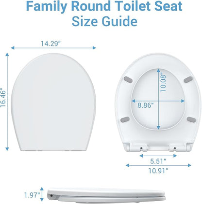 Toilet Seat Cover, White Round Toddler Toilet Seat with Secure Lock, Dual-Function Design, Child-Friendly and Adult-Friendly, Easy to Install for Growing Families