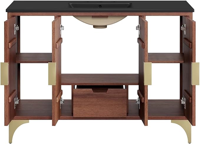 Modway Daylight Bathroom Vanity Cabinet with Ceramic Basin, 48" Single Sink, Black Walnut