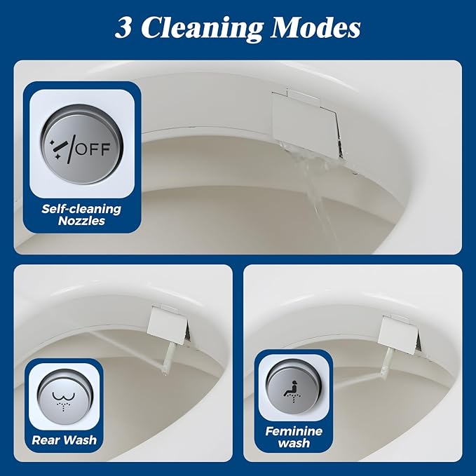 Raised Toilet Seat with Handdles and Bidet Attachment,Elongated - Non-Electric Bidet with Dual Nozzles - Elevated Toilet Risers for Seniors & Limited Mobility - Easy Install & Clean