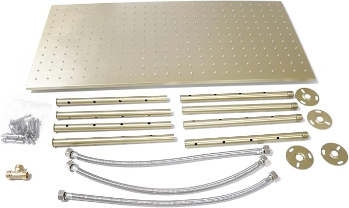 16"X32" Luxury High Pressure Rain Shower Head, Ceiling Mount Rectangle Rainfall Showerhead with Silicone Nozzles Full Body Fixed Showerheads For Modern Bathroom, Brushed Gold Plated Finish