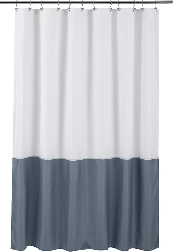 ALYVIA SPRING Waterproof Shower Curtain or Liner White/Stone Blue, 72x72 | 3 Magnets, Soft Cloth & Hotel Quality, Machine Washable, Light-Weight, Standard Size