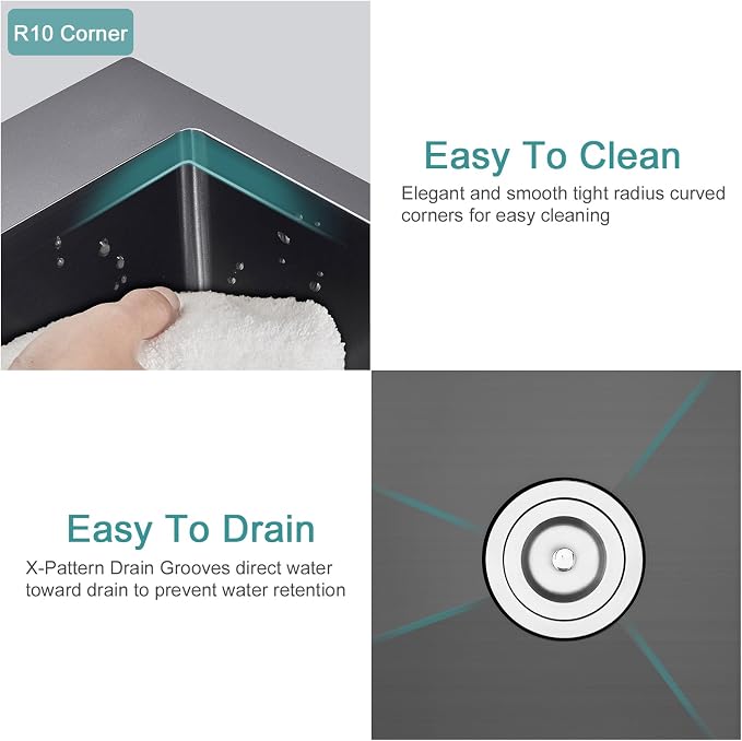 Black Topmount Kitchen Sink - 22”×18” Single Bowl Sink, Sink Grid | 9 Inch Deep Handmade Bar Sink with Strainer, Stainless Steel 304, Right Side Drain, X-Groove Drainage, Sound-Dampening Pad