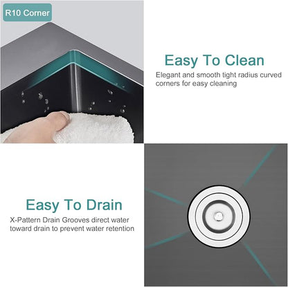 Black Topmount Kitchen Sink - 22”×18” Single Bowl Sink, Sink Grid | 9 Inch Deep Handmade Bar Sink with Strainer, Stainless Steel 304, Right Side Drain, X-Groove Drainage, Sound-Dampening Pad