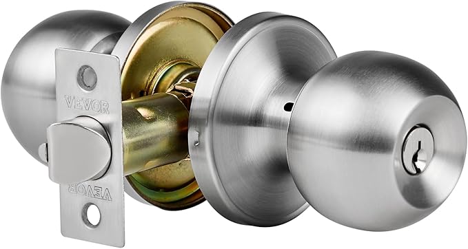VEVOR Keyed Entry Door Knob, Satin Nickel Door Knob with Round Ball, Keyed Exterior & Thumb Turn Lock Interior, All Metal Doorknobs Hardware with Lock and Keys, Modern Design for Bedroom & Bathroom