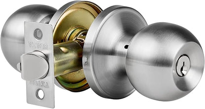 VEVOR Keyed Entry Door Knob, Satin Nickel Door Knob with Round Ball, Keyed Exterior & Thumb Turn Lock Interior, All Metal Doorknobs Hardware with Lock and Keys, Modern Design for Bedroom & Bathroom