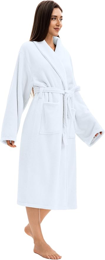 Soft Robe For Women，Warm Plush Bath Robes Female，Spa Towel After Shower Lightweight Long Bathrobe