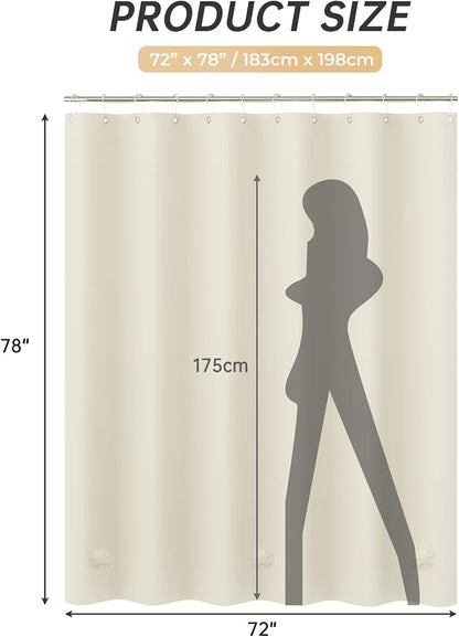 AmazerBath Plastic Shower Curtain Liner, 72 x 78 Inches PEVA Beige Shower Curtain with Heavy Duty Clear Stones and Grommet Holes, Waterproof Thick Bathroom Plastic Shower Curtains