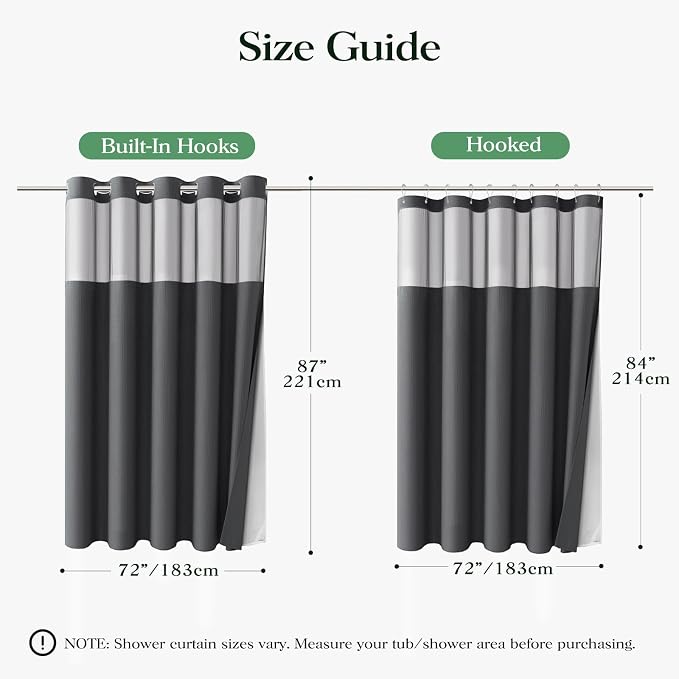 Charcoal Grey Hook Free Waffle Shower Curtain & Snap Liner,72x87 | Less Time to install, 3 in 1 Fabric Shower Curtain and Liner Set with Magnets, Extra Long, Shower Curtains for Bathroom